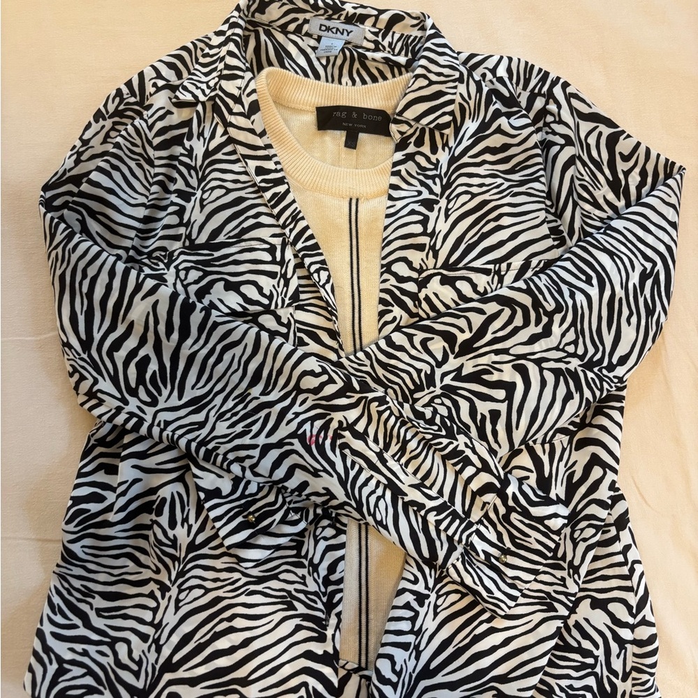 DKNY Black and White Zebra Button Down Blouse